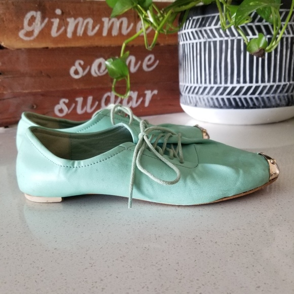 skully's Shoes - lace up flats shoes mint green color